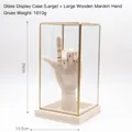 Nordic brass glass display case with wooden hand model, rectangular 26x13.5cm size - Large Case + Large Articulated Hand