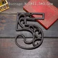 Retro industrial cast iron house number 5 with ornate scroll patterns and matte finish - Hollow Number 5