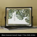 Minimalist black metal 5x7 swivel picture frame with geometric glass and tropical leaf print - Horizontal Frame 7 Inch Black / Black