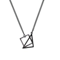 Men's geometric necklace with black square and triangle pendants on a fine chain - Style C (Square + Triangle) / With Chain / Black