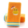 Orangefarbenes Kinderhandtuch aus Baumwolle mit Enten-Stickerei und weichem Saum - Tierreich Gelb
