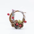 Miniature Christmas wreath with natural pinecones, red berries, and white organza bow - Red Small