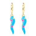 Goldene Creolen mit blauem Emaille-Chili-Anhänger und rosa Sternenmuster-Details - Blau