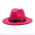 Fuchsia wool fedora hat with leopard print band and polished silver buckle - M(56-58cm) / Rose Red