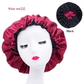 Bonnet de nuit double couche en satin bordeaux et noir avec bande élastique de soin - Taille unique / Rouge Vin + Doublure Noire