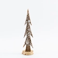 Natural wood Christmas tree ornament with white snow finish and rustic bark texture - Log Tree Large