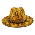 Cappello Fedora con stampa serpente gialla e nera con fascia e piuma in metallo - M(56-58cm) / Giallo