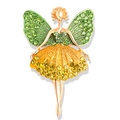 Squisita spilla a ballerina dorata con strass verdi e gialli scintillanti - Giallo brillante