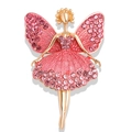 Exquisite gold ballet girl brooch with pink rhinestones and wings on white background - Pink Wings