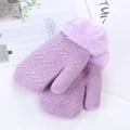 Lavender purple knit mittens for toddlers with soft faux fur cuffs and warm lining - 0-3 Years Old One Size / Purple