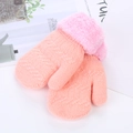 Detail of pink knitted toddler mittens with thick plush cuffs for winter warmth - 0-3 Years Old One Size / Dusky Pink