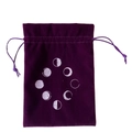 Deep purple velvet tarot pouch featuring white moon phase cycles with drawstring - Moon Phases/Purple