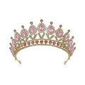 Baroque bridal tiara with pink teardrop crystals and gold finish for weddings - KC Gold With Pink