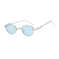 Retro oval metal sunglasses with silver frame and light blue lenses for a trendy street look - Silver Frame Blue Lens