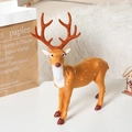 Lifelike orange flocked Christmas reindeer ornament with white spots and branch-like antlers - New Large Pair Deer 40cm High
