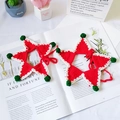 Handmade red crochet Christmas star collar for pets with festive green pom-poms - Size S (1-3kg) / Christmas Red Star