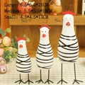 Set di 3 decorazioni a forma di gallina in legno a strisce bianche e nere, S, M, L - Bianco Confezione da Tre