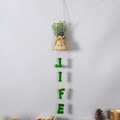 Artificial plant in burlap bag with green flocked LIFE letters for wall decoration - LIFE Theme Pendant (C15-GJMD-LIFE)