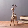 Handcrafted wooden male deer figurine with hemp rope and bell, size 13x6x27cm - Male Deer (Tall/With Bell) / 13x6x27cm