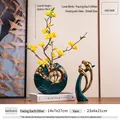 Modern emerald green and gold openwork bird vase set with abstract bird sculpture - Lovebirds Flower Arrangement Set