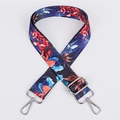 Adjustable crossbody strap with red and blue tropical floral print and silver clips - Pattern 95 (Silver Hook)