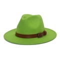 Neon green fedora hat with brown leather band and silver metal buckle detail - M (56-58cm) / Fruit Green