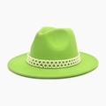 Lime green wool fedora hat featuring elegant triple-layer faux pearl band decoration - M(56-58cm) / Fruit Green