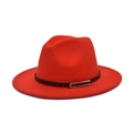 Chapeau Fedora rouge à large bord avec ceinture noire et boucle dorée classique - M (56-58cm) / Rouge Orangé