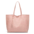 Minimalist pink oil wax leather bucket tote bag with stylish tassel detail - Pink