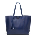 Dark blue oil wax leather bucket bag with tassel detail and metal snap closure - Dark Blue