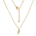 Golden necklace with letter P pendant featuring sparkling zircon stones on a white background - Letter P (XL00063-P)