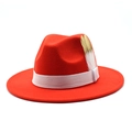 Chapeau fedora en feutre rouge classique avec ruban blanc et plume en dégradé - Rouge Orangé