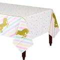 Tovaglia monouso rettangolare bianca con unicorno dorato e strisce colorate arcobaleno - Stile Unicorno in Lamina d'Oro