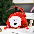 Christmas gift drawstring bag with 3D white polar bear and red pom pom decoration - 20*23CM / Red Green Snowflake Polar Bear