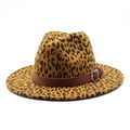 Sombrero fedora clásico con estampado de leopardo en fieltro y banda de cuero marrón - M (56-58cm) / Caqui