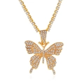 Sparkling Cuban link butterfly pendant necklace with rhinestone tennis chain in gold - Gold Large Butterfly Pendant Style