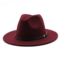 Classic burgundy wool fedora hat with wide brim and studded leather band for autumn - M (56-58cm) / Burgundy