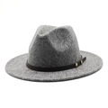 Detailed view of grey wool fedora hat with brown leather band and copper rivets - M (56-58cm) / Gray