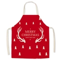 Red Christmas apron with festive tree and reindeer print in durable cotton linen - One Size / Christmas 05