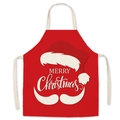 Red linen Christmas apron featuring Merry Christmas text and festive white silhouette print - Christmas Style 12