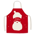 Red linen Christmas apron with Merry Christmas lettering and Santa Claus design - Christmas 06