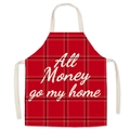 Red checkered neck apron with All Money Go My Home print and durable fabric texture - One Size / Christmas 09