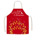Red Christmas apron featuring Merry Christmas text with snowflake patterns and beige straps - Christmas 13