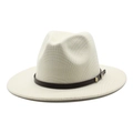Classic beige fedora wool hat with dark brown leather band and gold stud detailing - M (56-58cm) / Cream