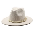 Elegant beige plaid wool jazz fedora hat with gold rope trim and eagle metal accessory - M(56-58cm) / Beige