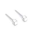 Minimalist S999 sterling silver cube stud earrings with highly polished finish - Square Cube Studs