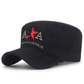 Black cotton cadet cap with red star embroidery and military army navy air force text - A.A Embroidery Style / Black