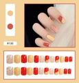 Short square press-on nails with yellow and orange patterns and 24-piece layout view - Orange Yellow Dot Patchwork Style (R130)