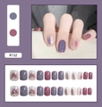 Detail of R132 press-on nails set with grey-blue and rose marble gold foil design - Grey Blue Rose Marble Style (R132)
