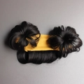 Cute black synthetic wig headband with yellow ribbed knit band for little girls - Double Buns / Dark Yellow